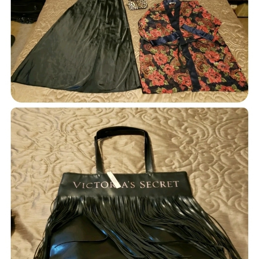 Victoria's Secret LOT Fringe TOTE NWT plus 2 small VS bags, size Large Lingerie